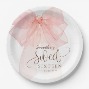 Sweet 16 Pink Bow Birthday party Paper Plate