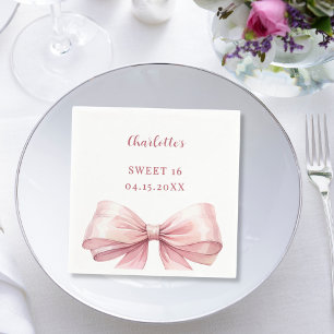 Sweet 16 pink bow elegant modern luncheon napkin