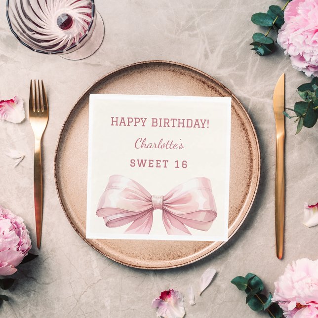 Sweet 16 pink bow ivory luncheon  napkin (Creator Uploaded)