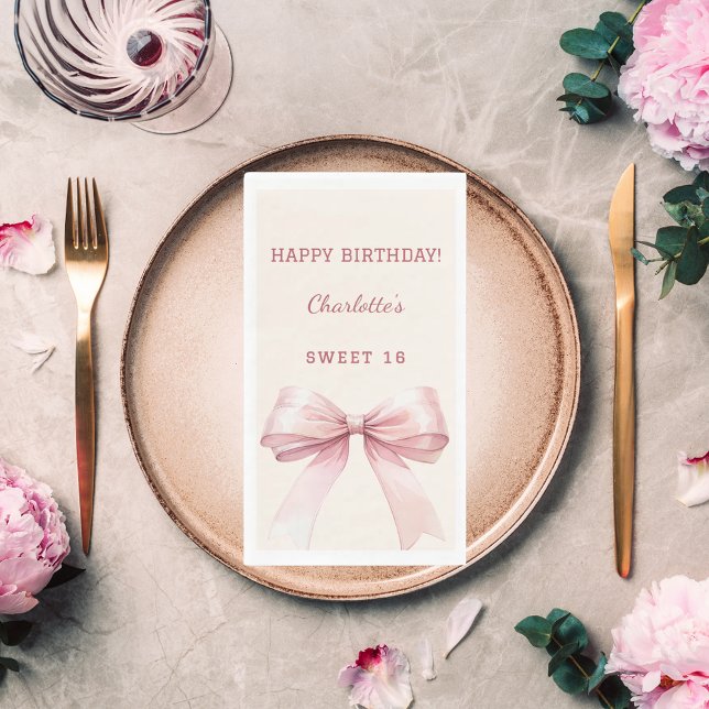 Sweet 16 pink bow ivory napkin (Creator Uploaded)
