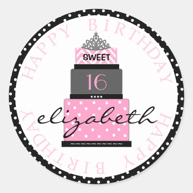 Sweet 16 Pink Cake Classic Round Sticker (Front)