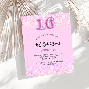 Sweet 16 pink confetti girl budget invitation