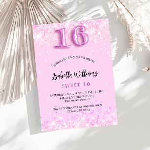 Sweet 16 pink confetti girl party invitation