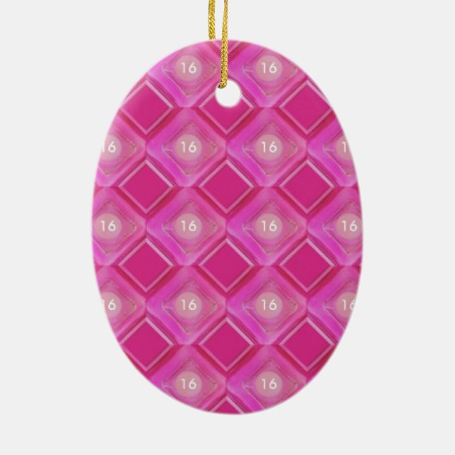 Sweet 16, Pink Diamonds Number Ceramic Ornament (Back)