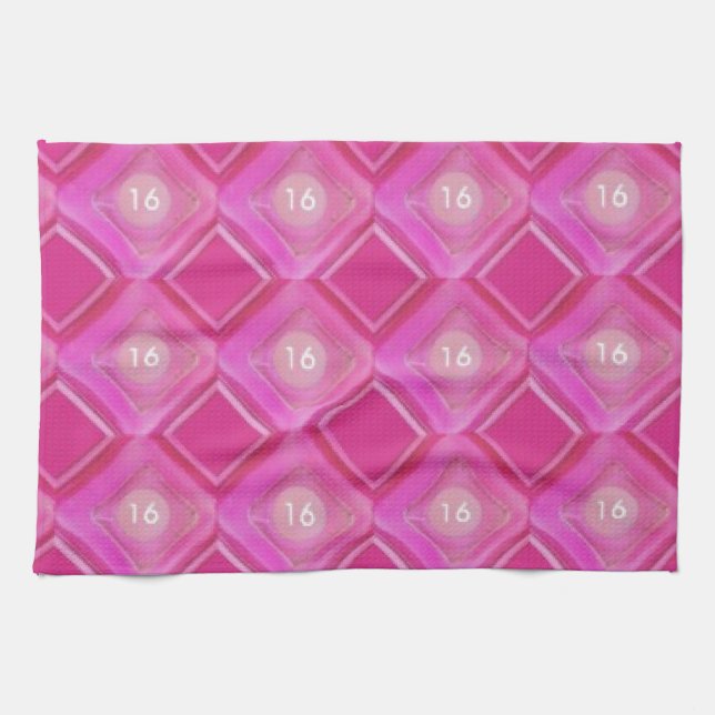 Sweet 16, Pink Diamonds Number Kitchen Towel (Horizontal)