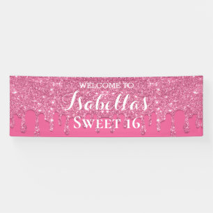 Sweet 16   Pink Dripping Glitter Banner
