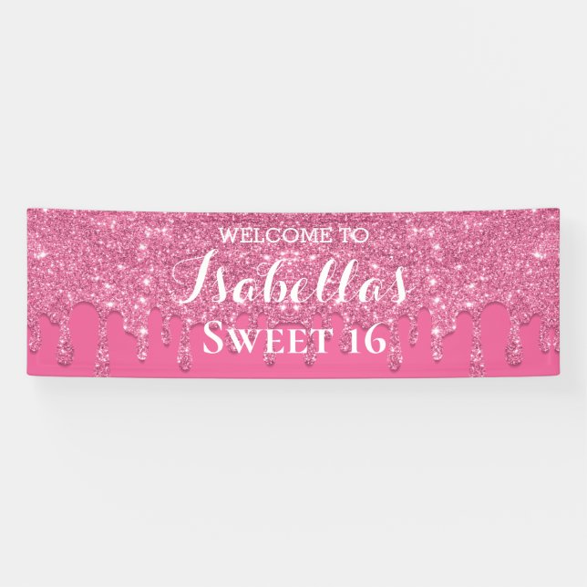 Sweet 16 | Pink Dripping Glitter Banner (Horizontal)
