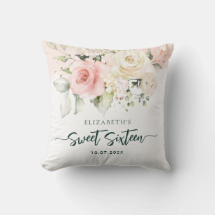 Sweet 16 Pink Floral Birthday Party Custom Throw Pillow