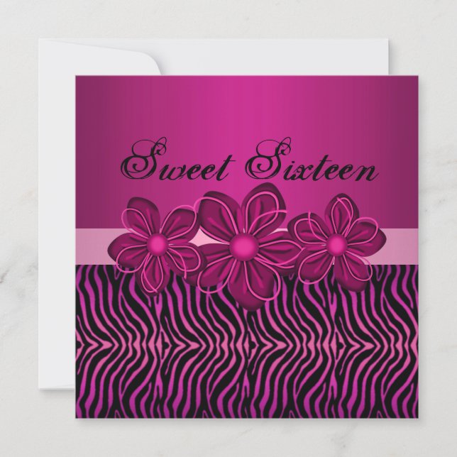 Sweet 16 Pink Flower Birthday Invitation (Front)