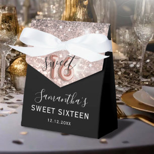 Sweet 16 Pink Glitter & Black Birthday Favor Box