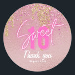 Sweet 16 Pink Glitter Foil Girly Modern Rose Gold  Classic Round Sticker<br><div class="desc">Pretty girly glamour is the essence of this faux pink and gold glitter foil sweet 16,  sixteenth girl's birthday party favour,  goody bag sticker.</div>