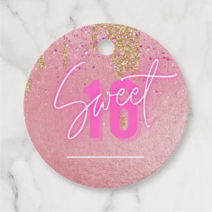 Sweet 16 Pink Glitter Foil Girly Modern Rose Gold  Favour Tags
