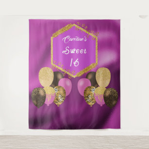 Sweet 16 Pink Glitter & Glitter Party Balloons Tapestry