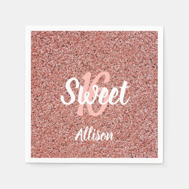 Sweet 16 Pink Glitter Personalized Napkin (Front)