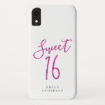 Sweet 16 Pink Glitter Script White 16th Birthday iPhone XR Case<br><div class="desc">Sweet Sixteen birthday phone case with chic pink glitter script on a white background. Celebrate your 16th birthday in style with this sparkly hot pink and white trendy design and simply add your name. Exclusively designed for you by Happy Dolphin Studio. If you need any help or matching products, please...</div>