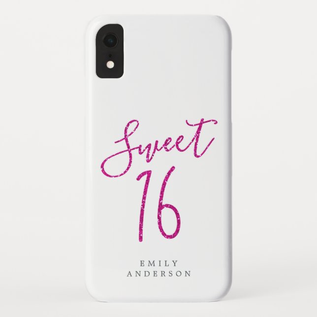 Sweet 16 Pink Glitter Script White 16th Birthday Case-Mate iPhone Case (Back)