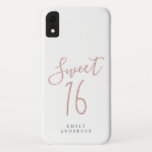 Sweet 16 Pink Glitter Script White 16th Birthday iPhone XR Case<br><div class="desc">Sweet Sixteen birthday phone case with chic pink glitter script on a white background. Celebrate your 16th birthday in style with this sparkly pink and white trendy design and simply add your name. Exclusively designed for you by Happy Dolphin Studio. If you need any help or matching products, please contact...</div>
