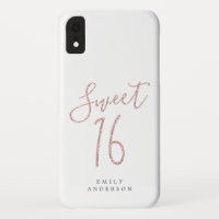 Sweet 16 Pink Glitter Script White 16th Birthday