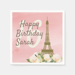 Sweet 16 Pink Gold Eiffel Tower Birthday Napkin