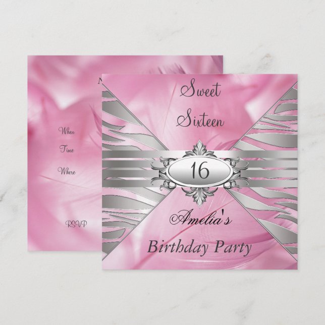 Sweet 16 Pink Invitation (Devant / Derrière)