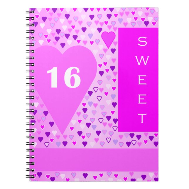 Sweet 16 Pink Love Hearts Carnet (Devant)