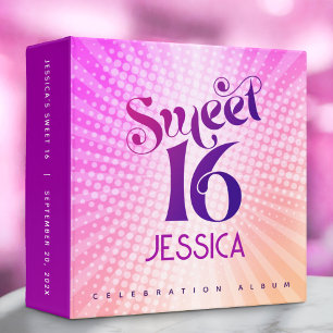 Sweet 16 Pink Orange Gradient Groovy Bold Keepsake Binder
