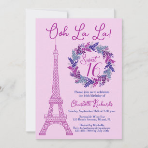 Sweet 16 Pink Paris Eiffel Tower Birthday Party Invitation