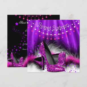 Sweet 16 Pink Purple Stars High Heels Party Invitation