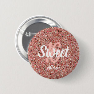 Sweet 16 Pink Rose Gold Glitter Personalized 2 Inch Round Button