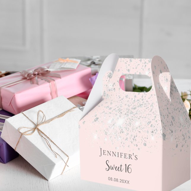 Sweet 16 pink rose gold glitter silver thank you favor box (Creator Uploaded)