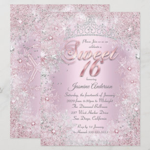 Sweet 16 Pink Silver Winter Wonderland Tiara Invitation