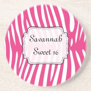 Sweet 16 Pink Zebra Change Background Colour Coaster