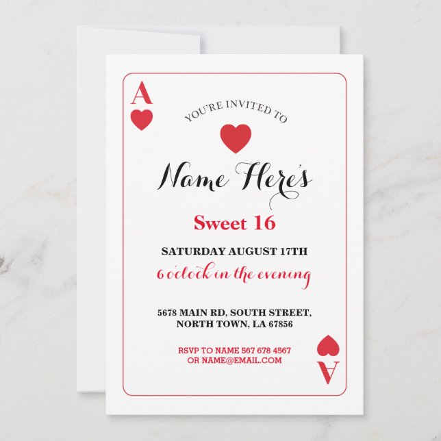 Sweet 16 Playing Card Ace Vegas Birthday Party (Front)