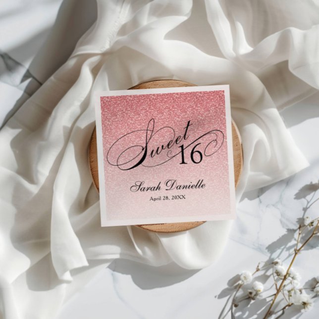 Sweet 16 Pretty Pink Glitter Glam Personalized Napkin (Creator Uploaded)