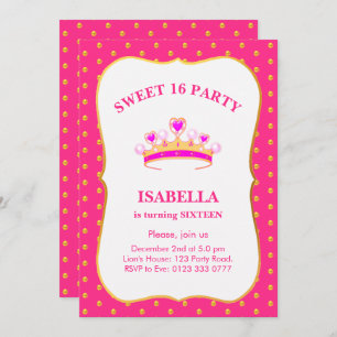 Sweet 16 Princess Crown Birthday Party Invitation