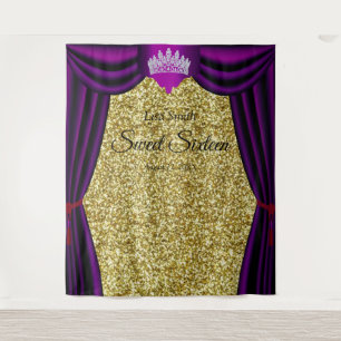 Sweet 16 Princess Crown Purple Curtain Gold Glitte Tapestry