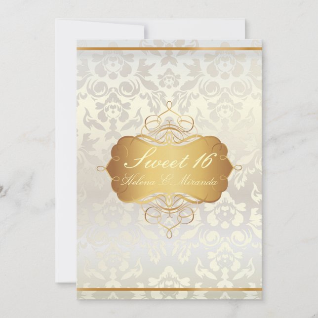 Sweet 16/ princess/pearl damask invitation (Front)