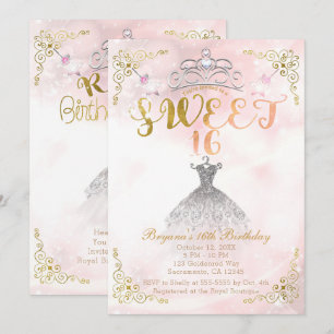 SWEET 16 Princess Pink Sparkle Birthday Party Invitation