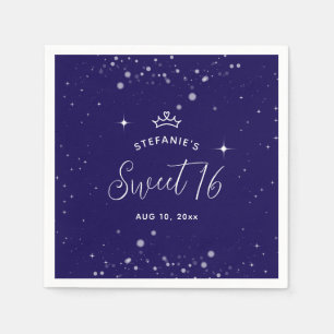 Sweet 16 Princess Tiara Crown Navy Blue Birthday Napkin