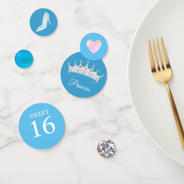 Sweet 16 Princess Tiara on Light Turquoise Blue  Confetti (Group)