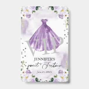 Sweet 16 Purple Floral Dress 16 VIP Birthday Badge