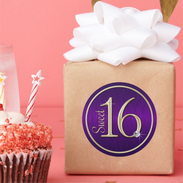 Sweet 16 Purple/Gold Envelope Seal Stickers (Party)