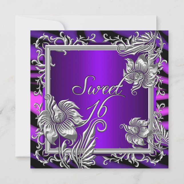 Sweet 16 Purple Hot Pink Silver Sweet Sixteen Invitation (Front)