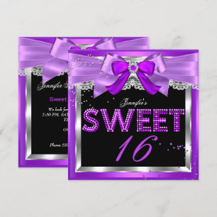 Sweet 16 Purple Magenta Glitter Glam Birthday Invitation