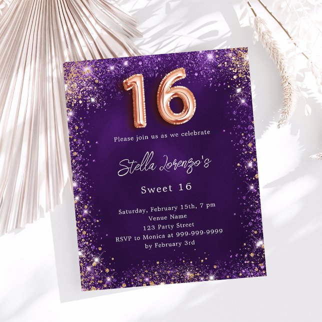 Sweet 16 purple rose gold invitation (Creator Uploaded)