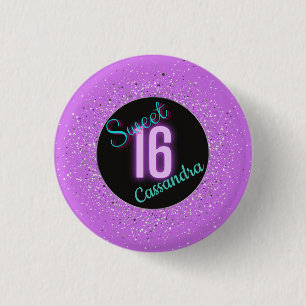 Sweet 16 Purple Silver Brilliance Personalized 1 Inch Round Button