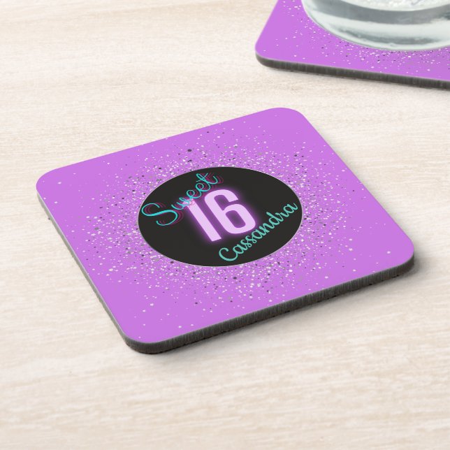 Sweet 16 Purple Silver Brilliance Personalized  Coaster (Left Side)