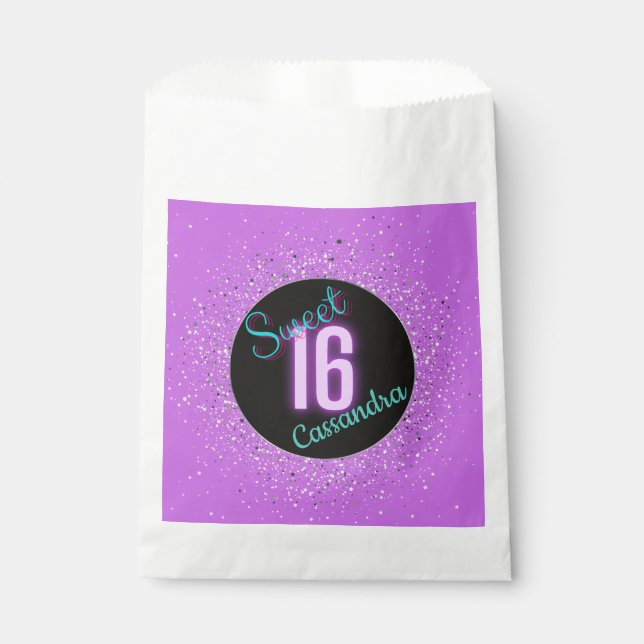 Sweet 16 Purple Silver Brilliance Personalized     Favour Bag (Front)