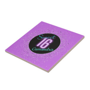 Sweet 16 Purple Silver Brilliance Personalized Tile