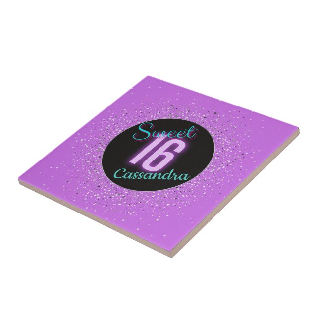 Sweet 16 Purple Silver Brilliance Personalized   Tile (Side)